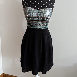 Black and green sequin mini dress